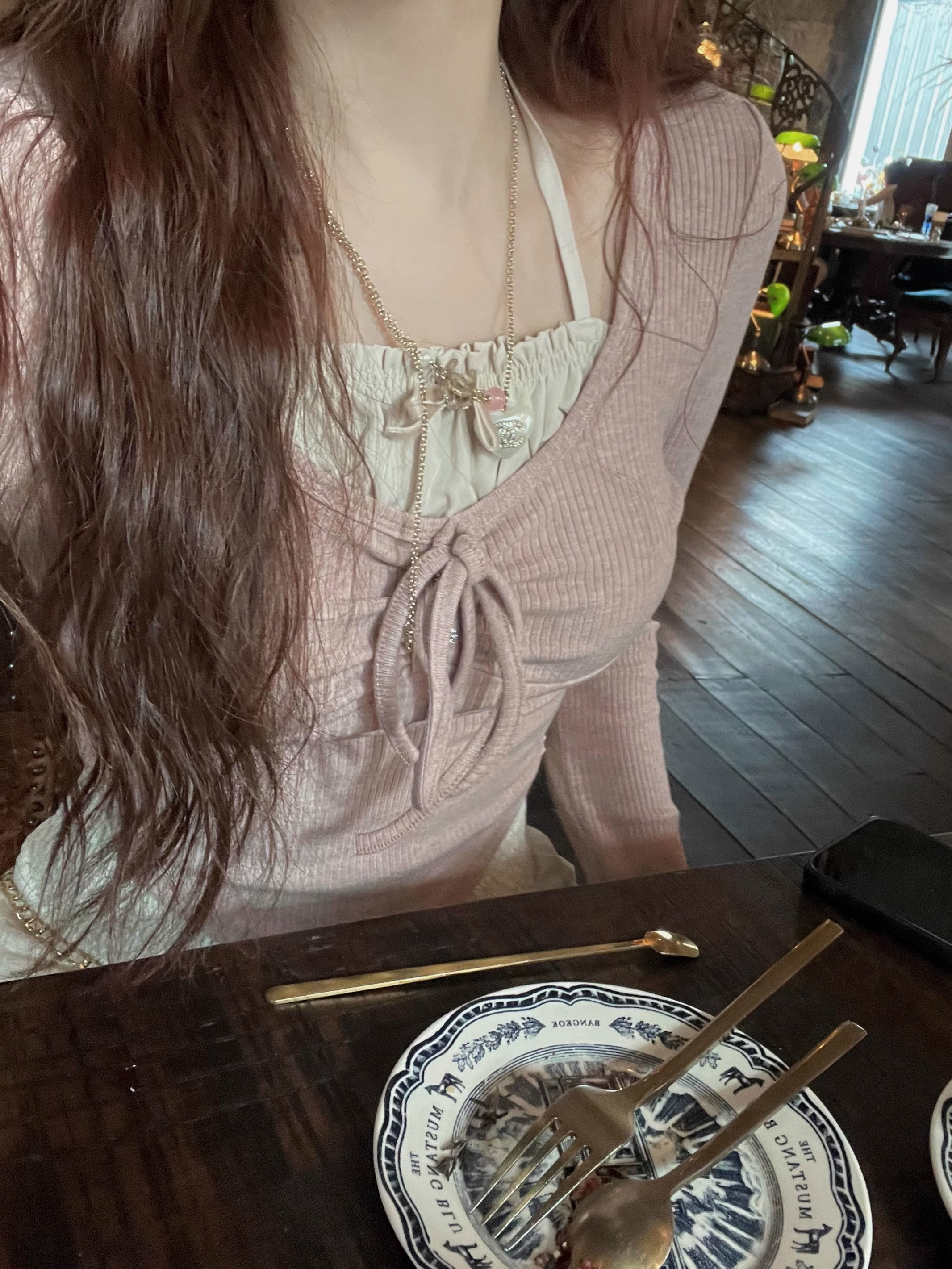 春季假兩件甜辣妹長袖T恤女套裝芭蕾風粉色修身短款純欲別致上衣