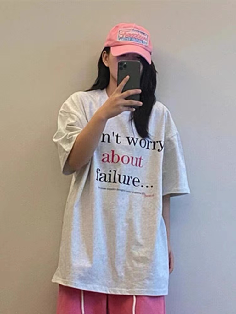 美式復古字母印花減齡百搭休閒寬鬆純棉重磅短袖體恤上衣男女潮