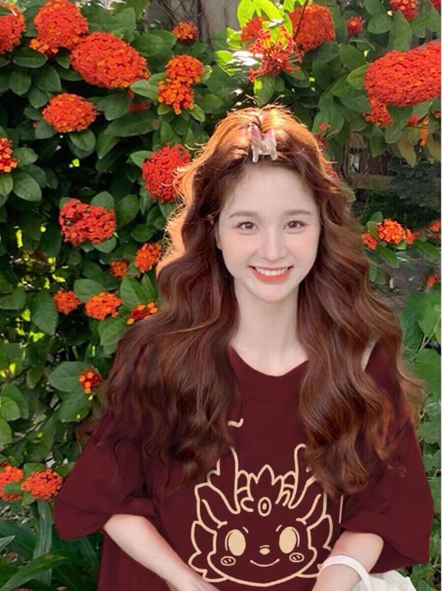 重磅純棉酒紅色短袖t恤女款夏季2024新款龍年本命年衣服半袖上衣