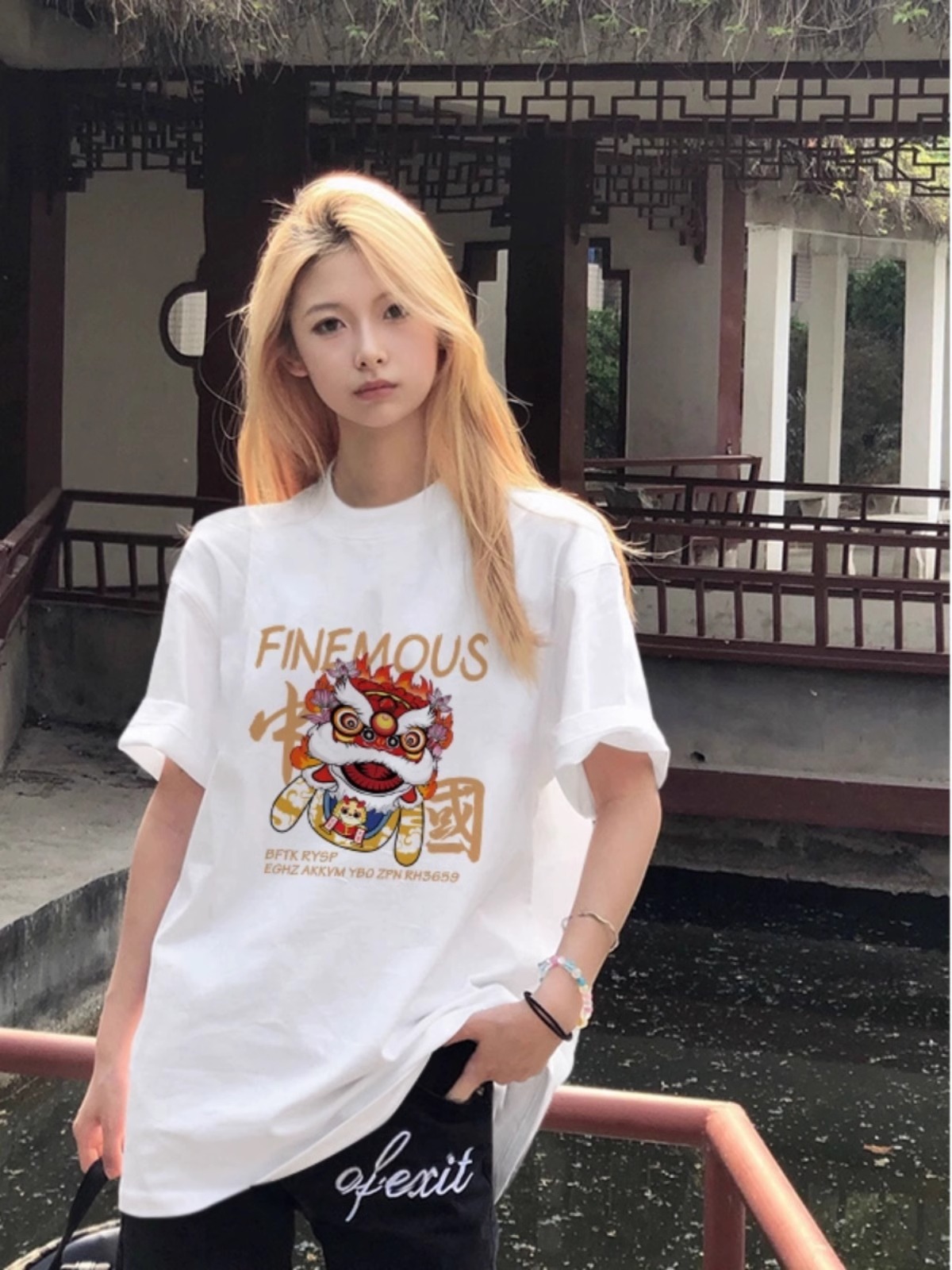 oversize本命年龍年純棉短袖國潮情侶T恤女ins潮圓領半袖小眾上衣
