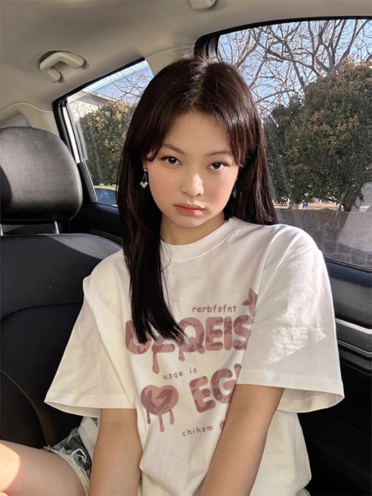 美式oversize純棉正肩短袖圓領T恤女夏季小眾寬鬆內搭打底衫上衣