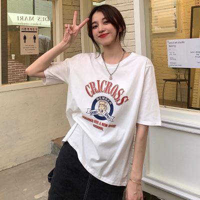 있음 선적 한국 대외 무역 반팔 티셔츠 여성 루즈핏 한국 스타일 ins 트렌디 여름 새로운 다용도 반팔 맨위 여성