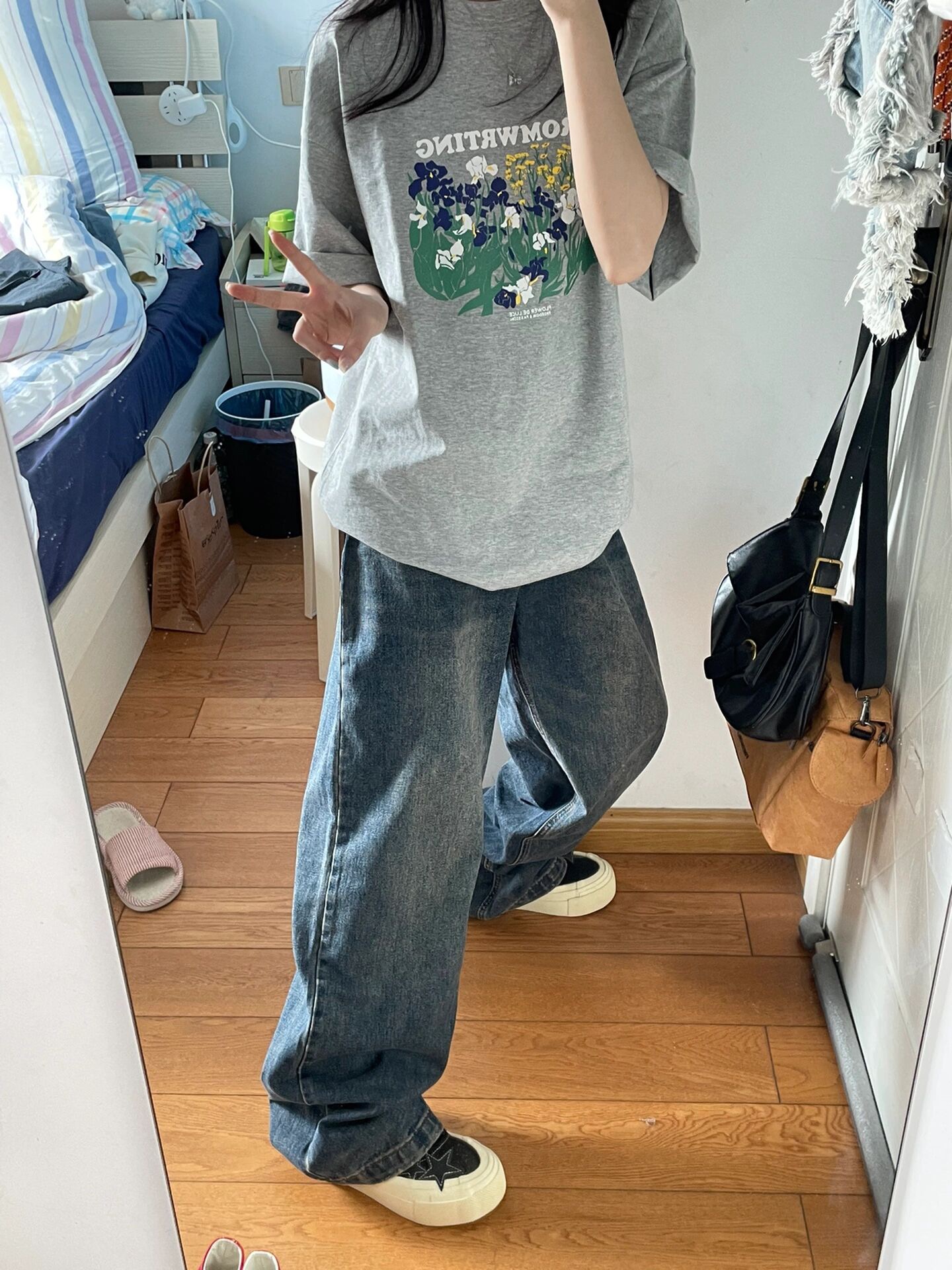 純棉灰色正肩短袖t恤女夏季美式復古寬鬆半袖oversize上衣小個子