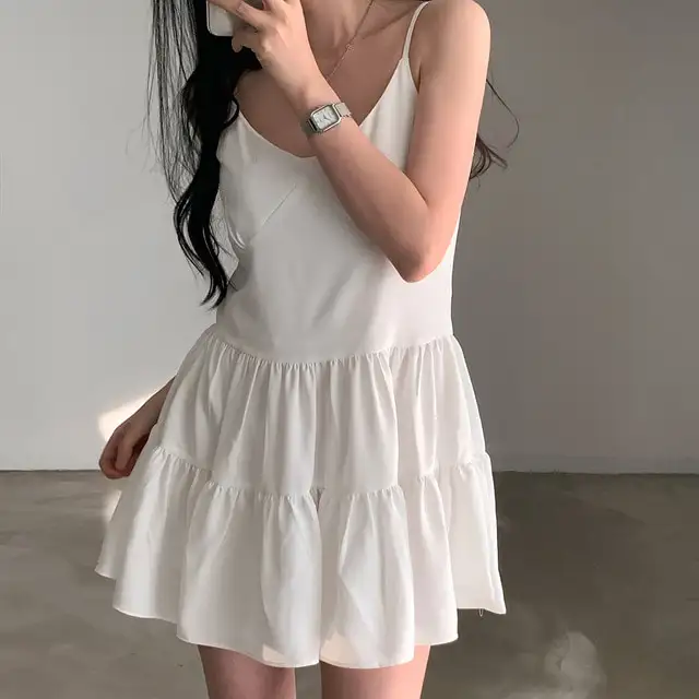 프리미엄 블랙 화이트 V넥 하객 드레스 상세 이미지 1