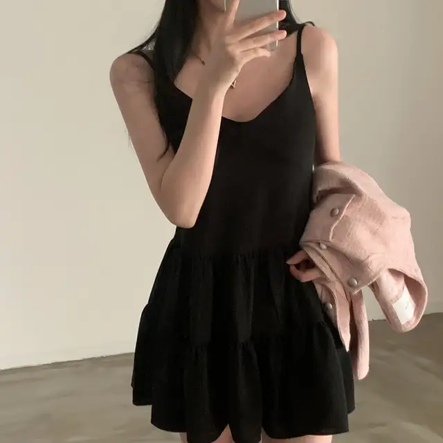 프리미엄 블랙 화이트 V넥 하객 드레스 상세 이미지 4