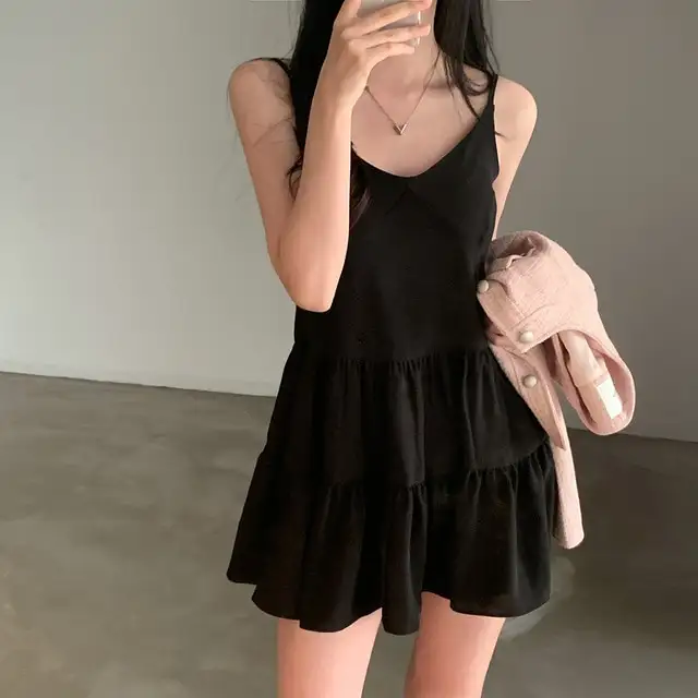 프리미엄 블랙 화이트 V넥 하객 드레스 상세 이미지 6