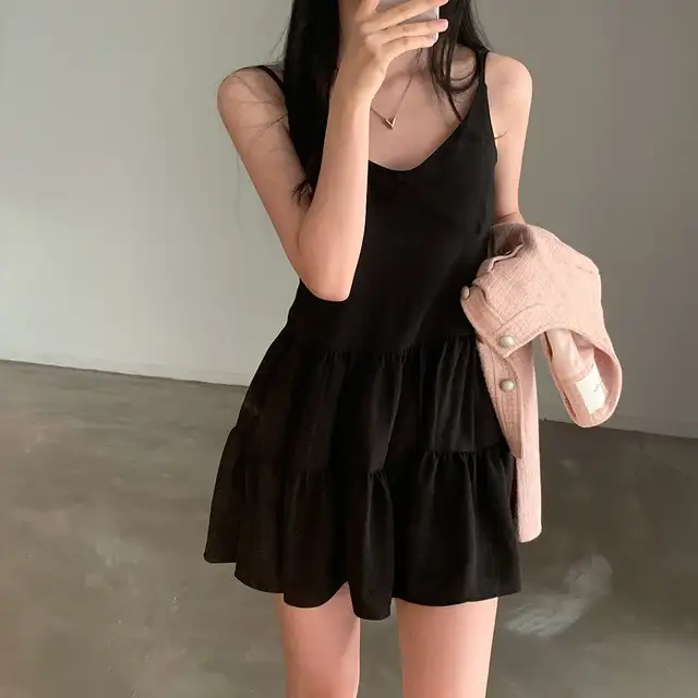 프리미엄 블랙 화이트 V넥 하객 드레스 상세 이미지 7