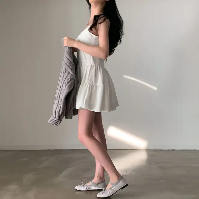 프리미엄 블랙 화이트 V넥 하객 드레스 상세 이미지 15