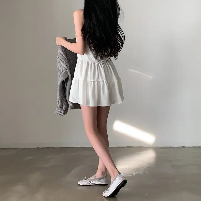 프리미엄 블랙 화이트 V넥 하객 드레스 상세 이미지 18
