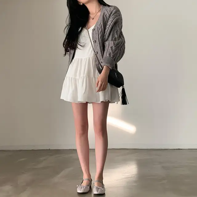 프리미엄 블랙 화이트 V넥 하객 드레스 상세 이미지 23