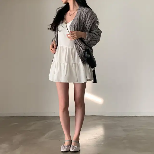 프리미엄 블랙 화이트 V넥 하객 드레스 상세 이미지 24