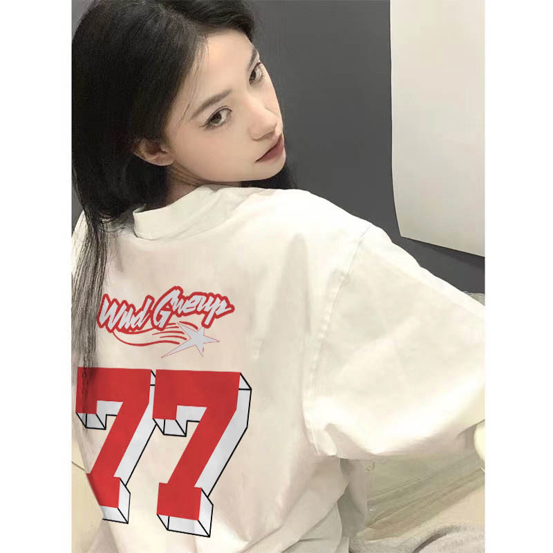 純棉短袖t恤女春夏白色2024年新款寬鬆字母半袖打底內搭正肩上衣