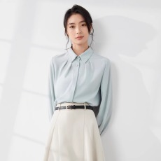 批发长袖衬衫女2025春秋新款蓝色法式上衣漂亮气质高级感雪纺衬衣