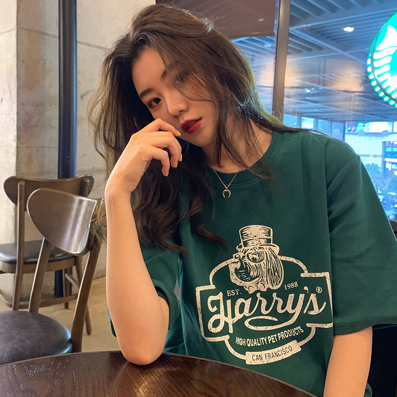 MY16374# 新款韩版宽松印花短袖T恤上衣女女裝貨源服裝批發