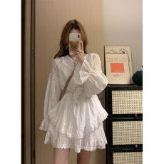 批发实拍~大码法式白色肌理感连衣裙<b class='q'>夏</b>季胖mm不规则显瘦荷叶边蛋糕裙