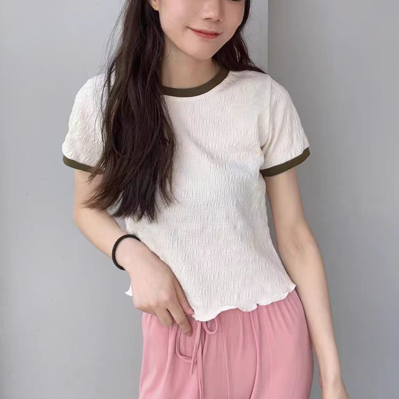 MY16376# 新款短袖t恤女韩版百搭拼接圆领上衣女学生ins半袖体恤打...