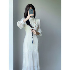 批发2023新款新中式旗袍汉服<b class='q'>伴娘</b>小晚<b class='q'>礼服</b>裙子白色订婚鱼尾连衣裙春季