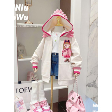 批发女童春秋季上衣小女孩时髦洋气甜美中长款卫衣儿童中大童连帽外套