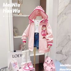 批发女童<b class='q'>春</b>秋季上衣小女孩时髦洋气甜美中长款卫衣儿童中大童连帽外套