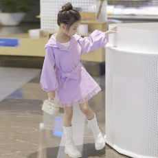 批发女童外套秋装2025春秋季新款洋气时髦风衣女孩中大童连帽宽松大衣
