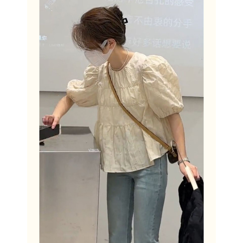已出貨 法式溫柔風泡泡袖設計感小眾高級感T恤上衣女