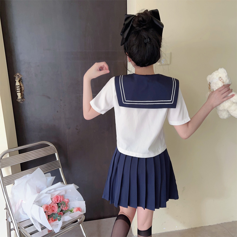 实拍jk制服裙日系水手服夏服女学生校服海军学院风校服套装女