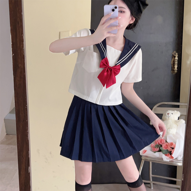 实拍jk制服裙日系水手服夏服女学生校服海军学院风校服套装女