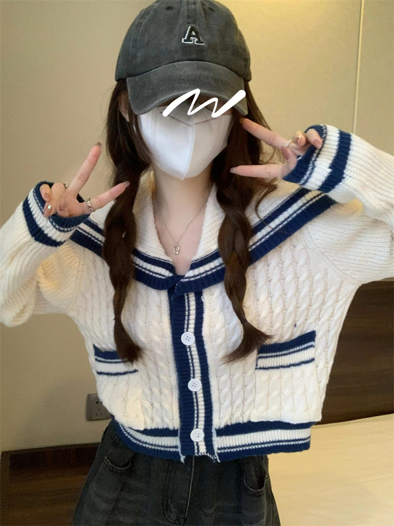 Already shipped soft waxy sweater women's design niche lazy style contrasting twist twist high-end knitted cardigan