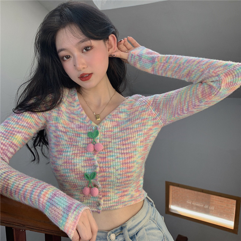 Already shipped Gentle style knitted cardigan sweater vintage outerwear short style tight slimming inner V-neck top for women