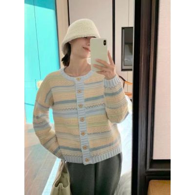 韓系STYLETANG 馬卡龍色小眾別致針織開衫女ins純欲甜辣秋款