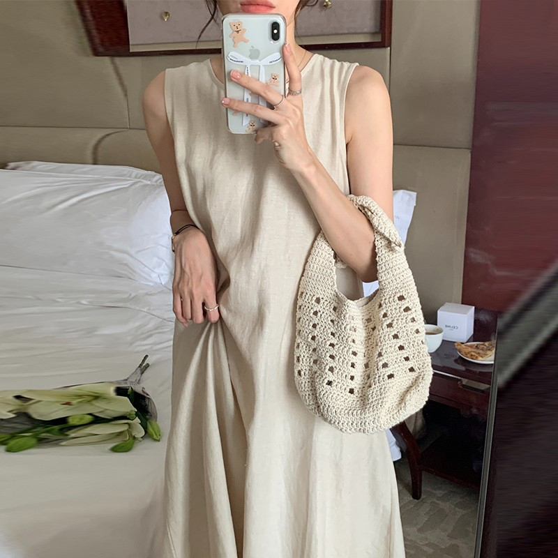 Casual large size sleeveless vest dress for women summer loose slim dress a line backless solid color temperament long skirt