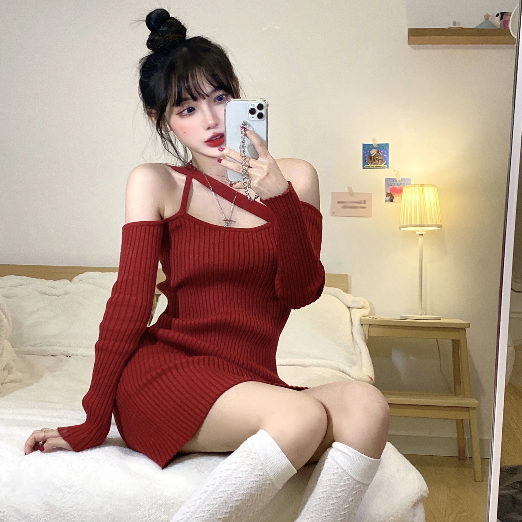 已出貨 性感包臀裙子衣服聖誕節氛圍穿搭服裝紅色針織毛衣連衣裙