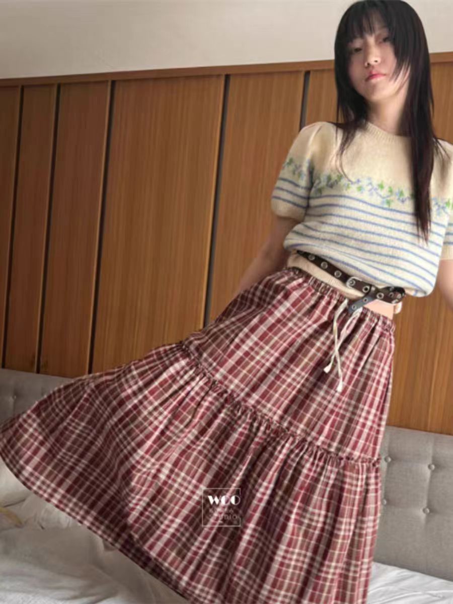 設計感小眾條紋花朵短袖毛衣女2024早春新款百搭短款圓領針織上衣