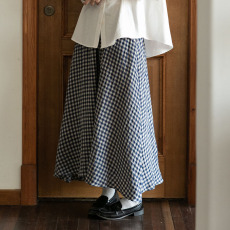 批发秒发 文艺复古<b class='q'>棉麻</b>格纹不规则半身长裙女