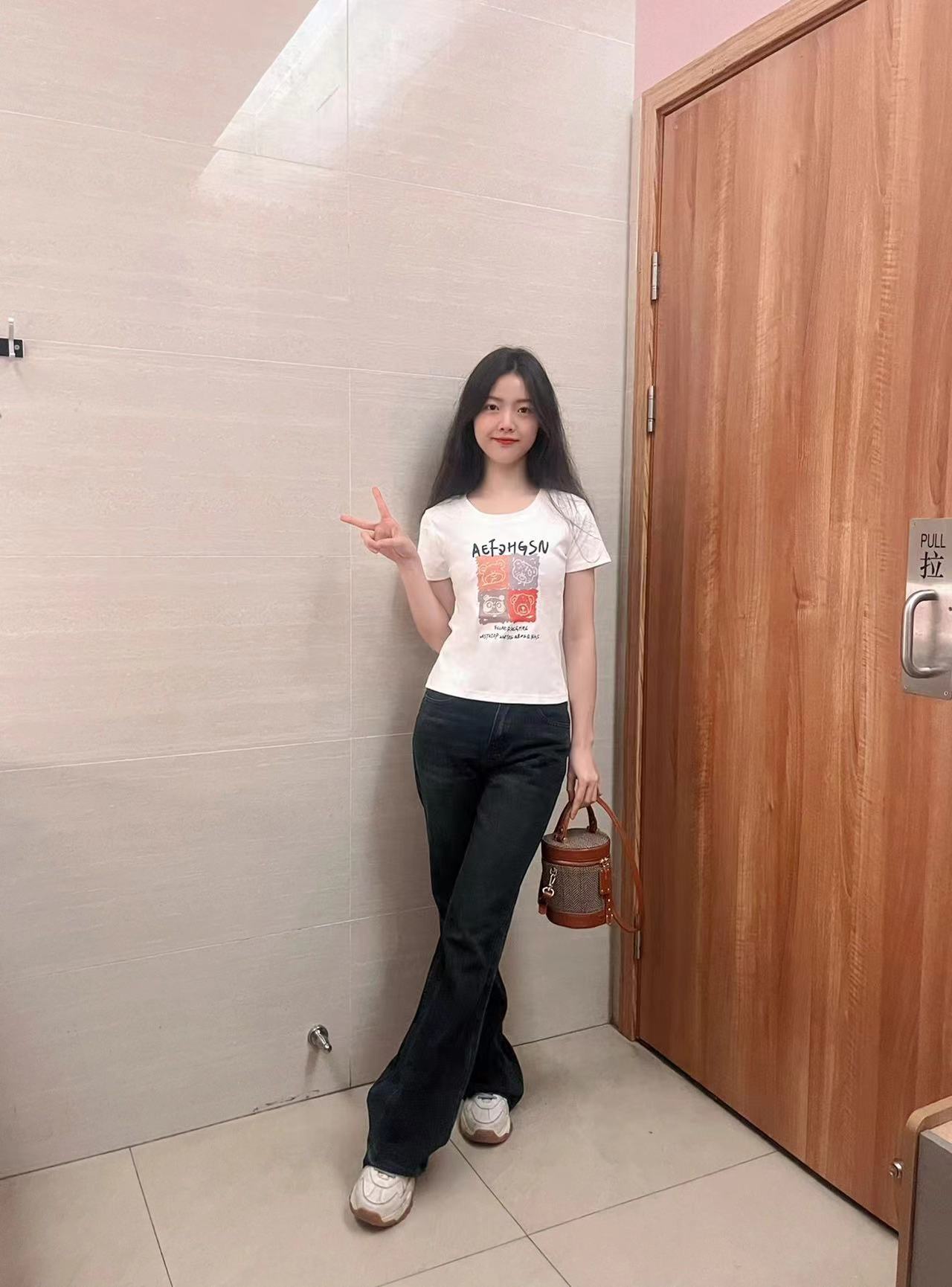 純棉210克40支奧代爾帶彈力直播品質前 印花修身短袖t恤女