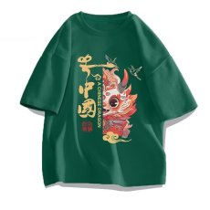 批发龙年大码宽松休闲印花圆领T恤<b class='q'>中国风</b>新本命年纯棉230克宽松落肩