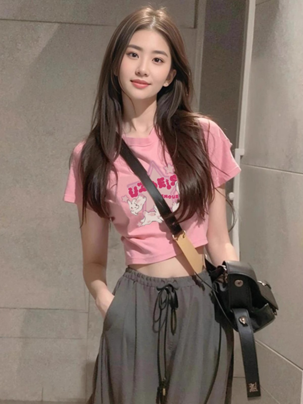Pure cotton 210g 40 count Odell with elastic live quality front printed short slim fit t-shirt for women