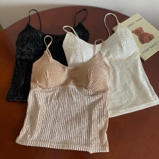 批发春款上新小香风吊带内搭上衣女秋<b class='q'>冬</b>季金丝绒背心带胸垫外穿紧身