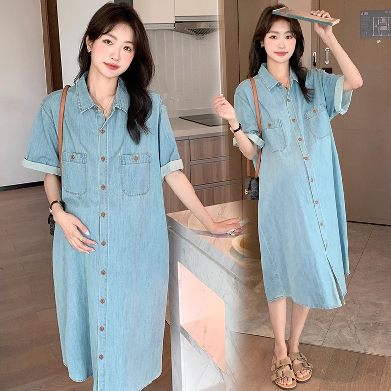 2026 신제품 좋은 품질 임산부 봄 여름 한국 스타일 워싱 데님 드레스