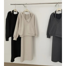 批发韩版时尚连帽<b class='q'>卫衣</b>套装女春秋新款性感针织挂脖<b class='q'>连衣裙</b>两件套