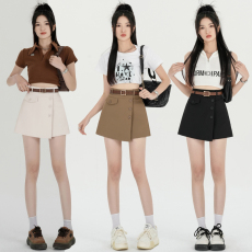 批发实拍 排扣西<b class='q'>装</b>裙女春夏款不规则高腰a字裙裤休闲短裤百搭半身裙