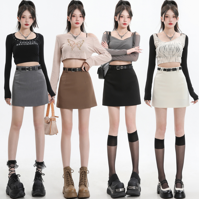 실제 촬영 정장 치마 여자 봄과 여름 2024 새로운 작은 남자 높은 허리 슬림 한 마디 엉덩이 안티 라이트 짧은 스커트