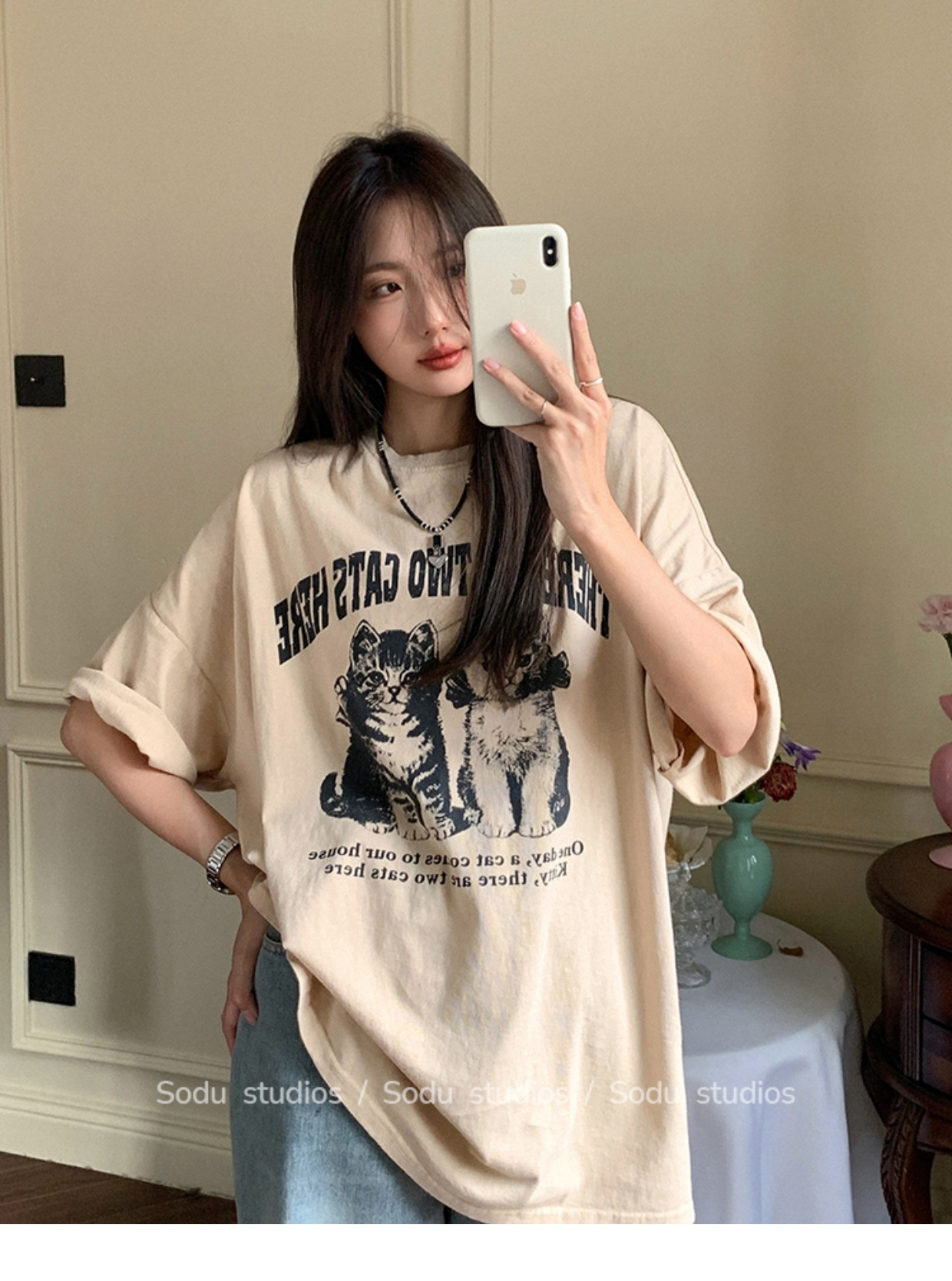 Heavy combed cotton 220g compact silo spinning live quality previous printed loose short sleeve t-shirt for women