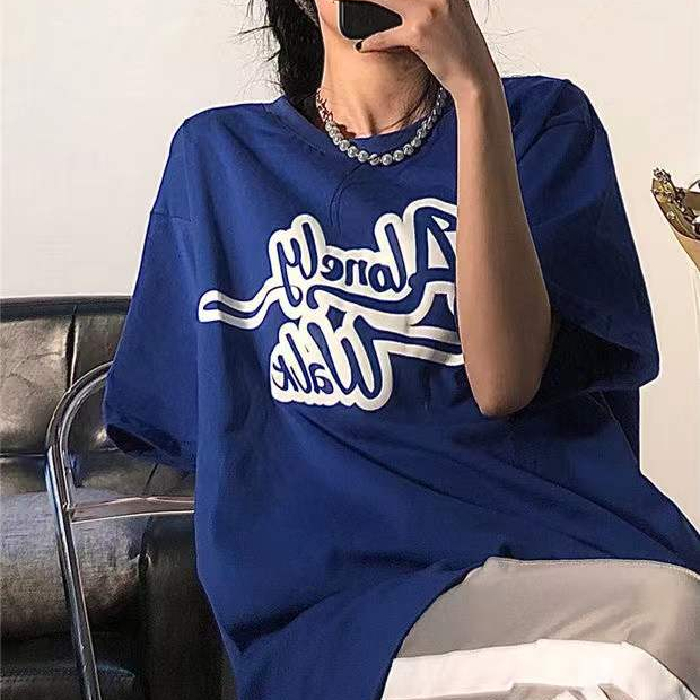 重磅精梳純棉220克緊密塞洛紡直播品質 前 印花寬鬆短袖t恤女