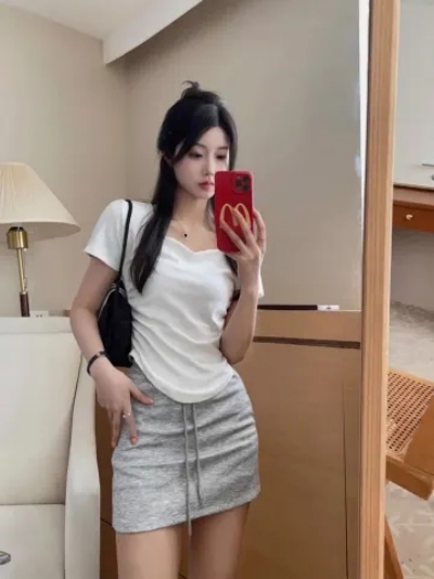 92 cotton/8 spandex simple style slim short-sleeved T-shirt slimming women's summer new versatile tops for women