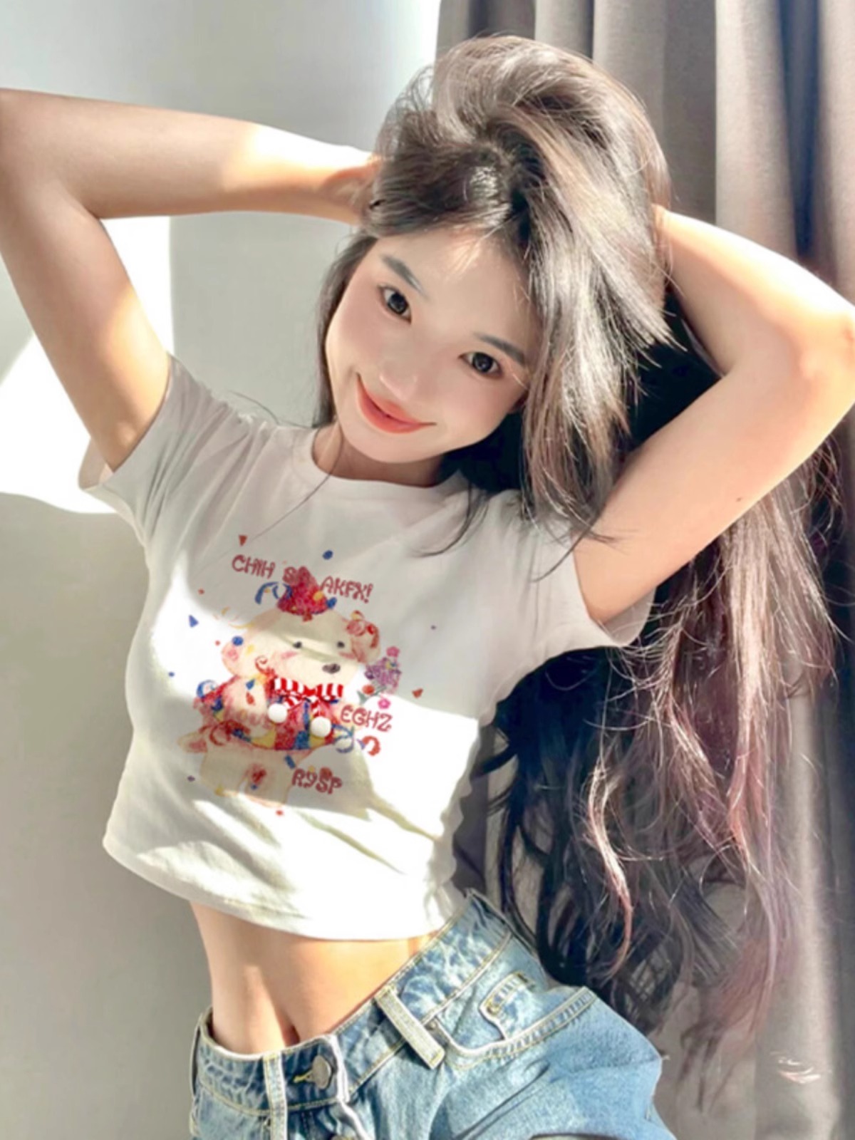 Pure cotton 210g 40 count Odell with elastic live quality front printed short slim fit t-shirt for women