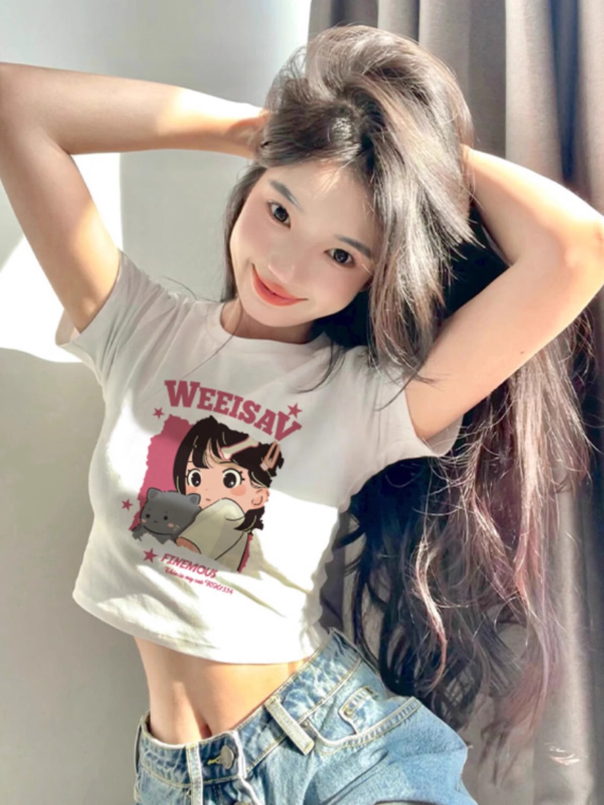 Pure cotton 210g 40 count Odell with elastic live quality front printed short slim fit t-shirt for women