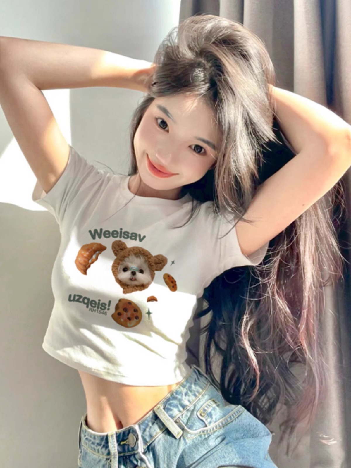 Pure cotton 210g 40 count Odell with elastic live quality front printed short slim fit t-shirt for women