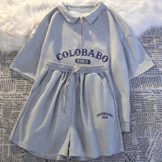 批发POLO领T恤抖音黑标质量夏季短裤运动服套装短袖休闲两件套
