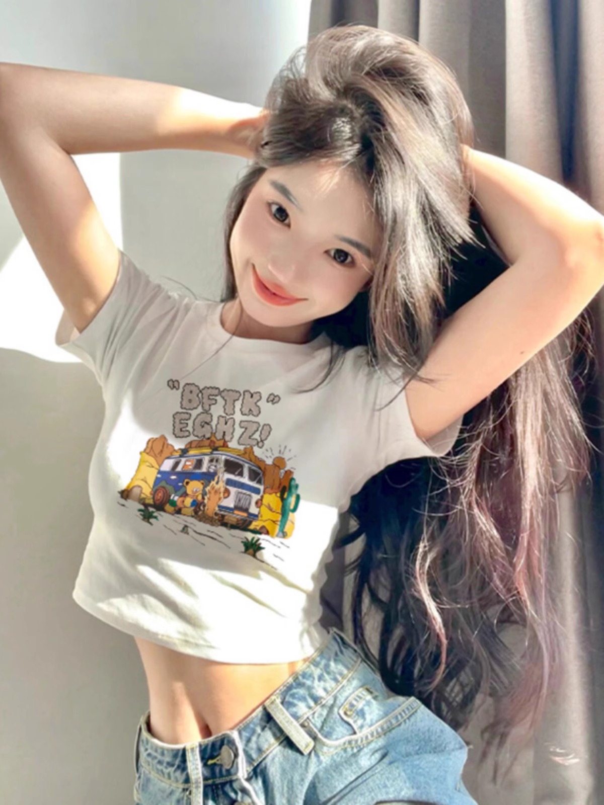 Pure cotton 210g 40 count Odell with elastic live quality front printed short slim fit t-shirt for women
